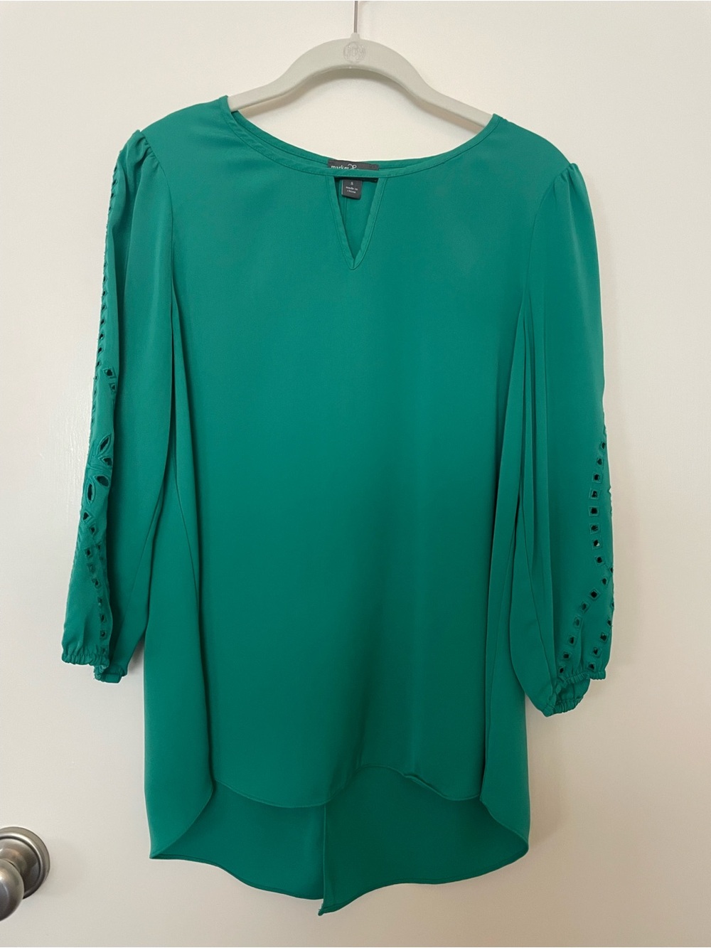 Market & Spruce Teal Green Eyelet Sleeve Blouse